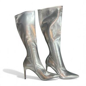 Nordstrom Silver Knee High Heeled Boots Holiday New Year Metallic Size 8.5M